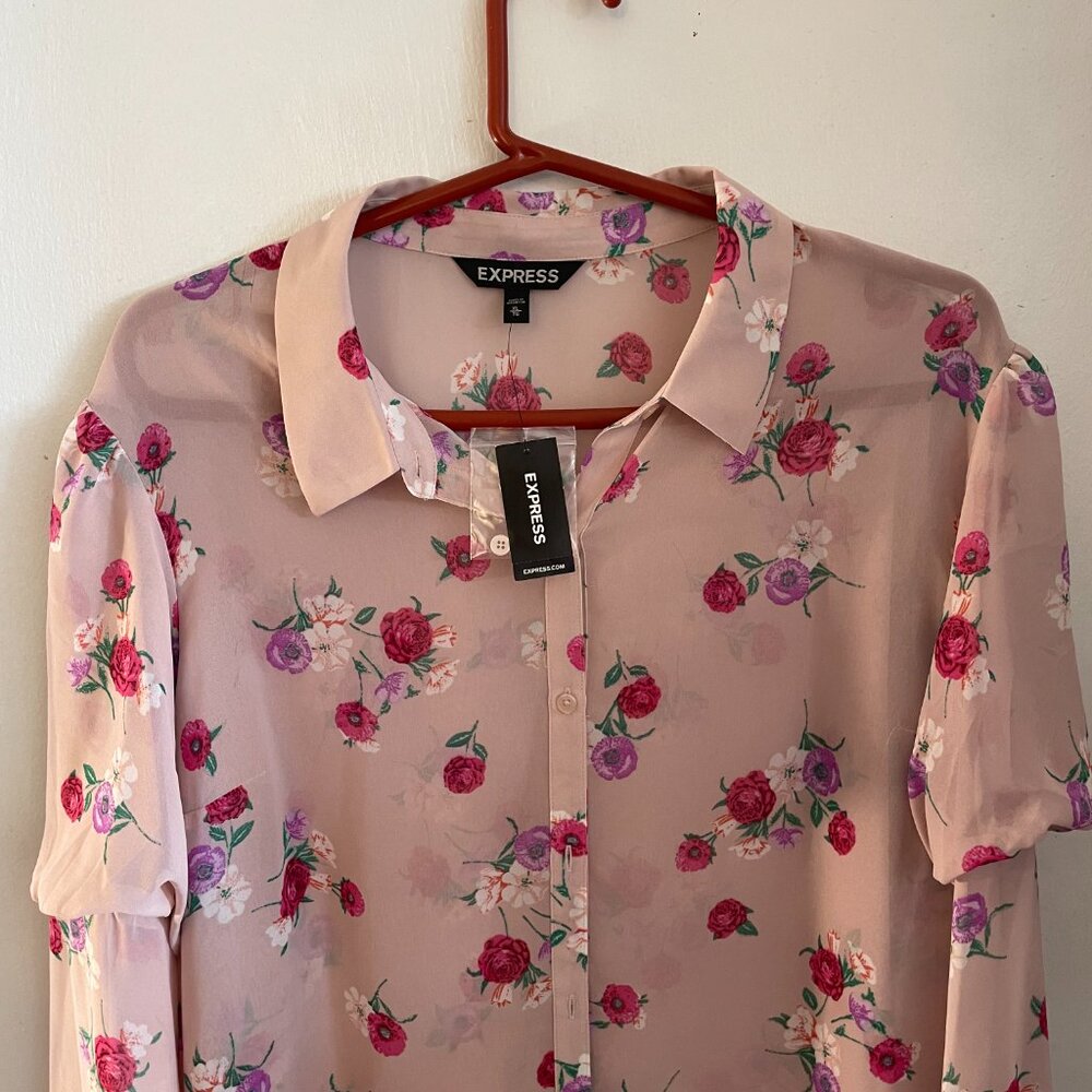 NWT Express Floral Sheer Blouse - size XL - Picture 2 of 10